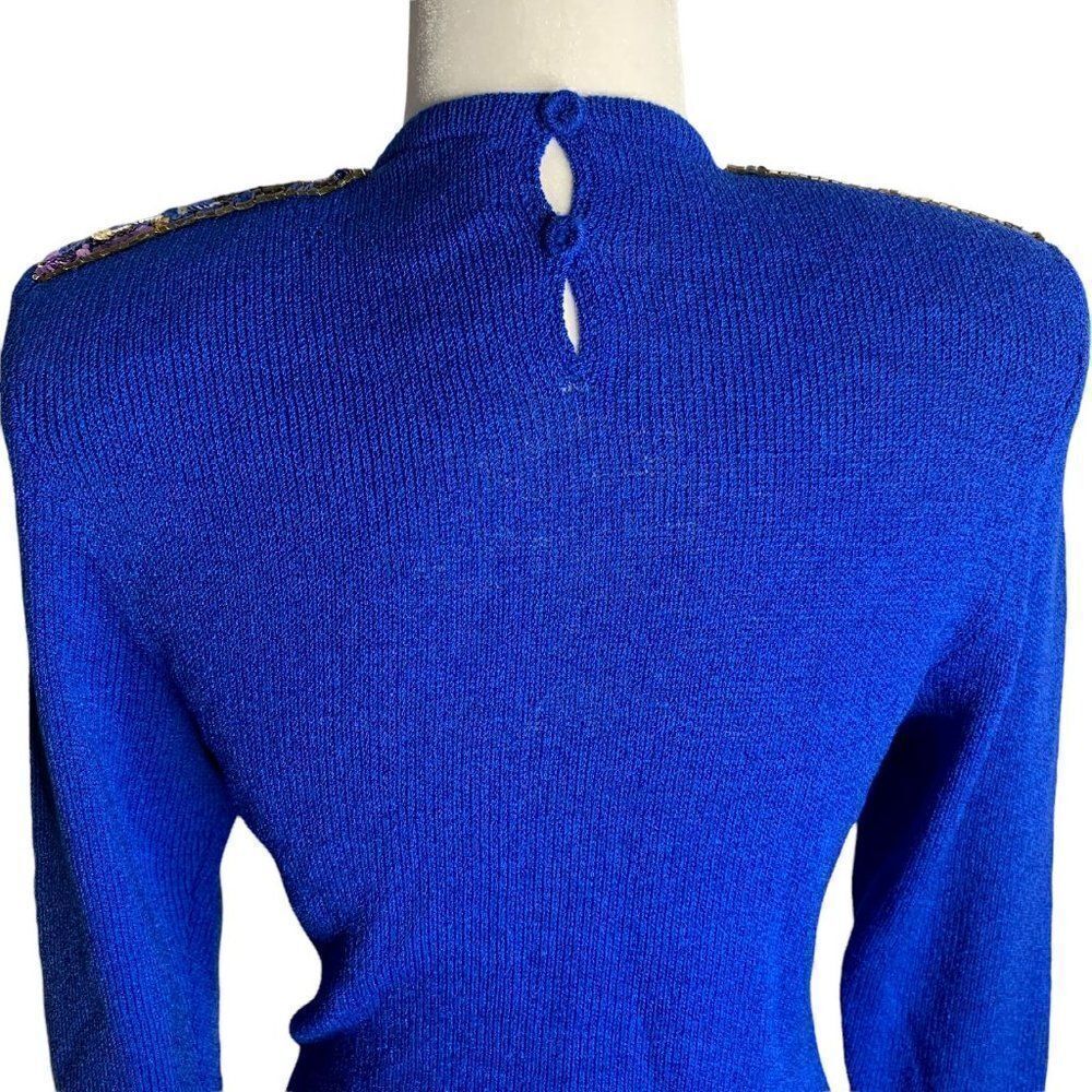 Vintage Donna Michele Dropped Waist Dress S Blue Knit Sequin Tulle Petti Skirt - Picture 8 of 10